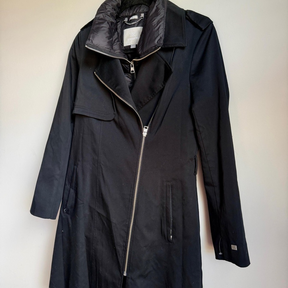 Soia & Kyo Coat Womens Small Black Asymmetrical Zip Trench Quilted Insert NWT - Picture 3 of 14